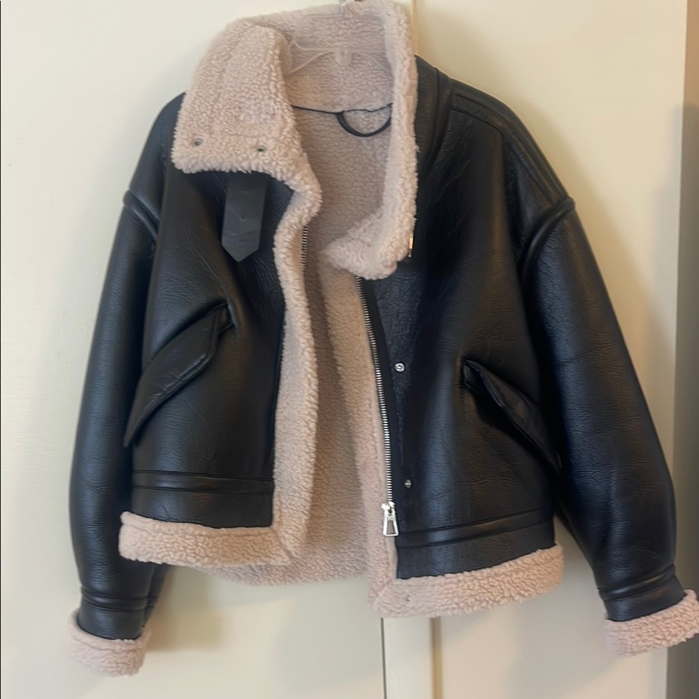 Shearling Lined Black Leather Jacket